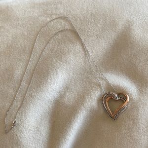 10K Two Toned with stones, Heart Necklace